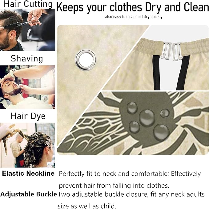 visesunny Barber Cape Vintage Bee Polyester Hair Cutting Salon Cape Apron Anti-Static Haircut Water-Resistant Shaving Cloth Beard Shaving Bib Hairdressing Cape