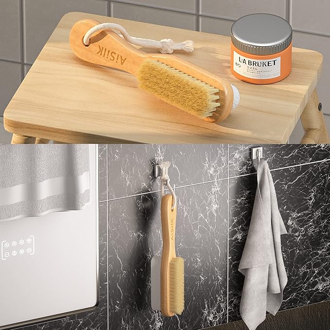 Natural Soft Bristle Foot Brush and Pumice Stone Combo with Wooden Handle, Exfoliator Pedicures Calluses Dead Dry Skin Remover Scrubber Scrub Brush for Shower Massage SPA Sauna