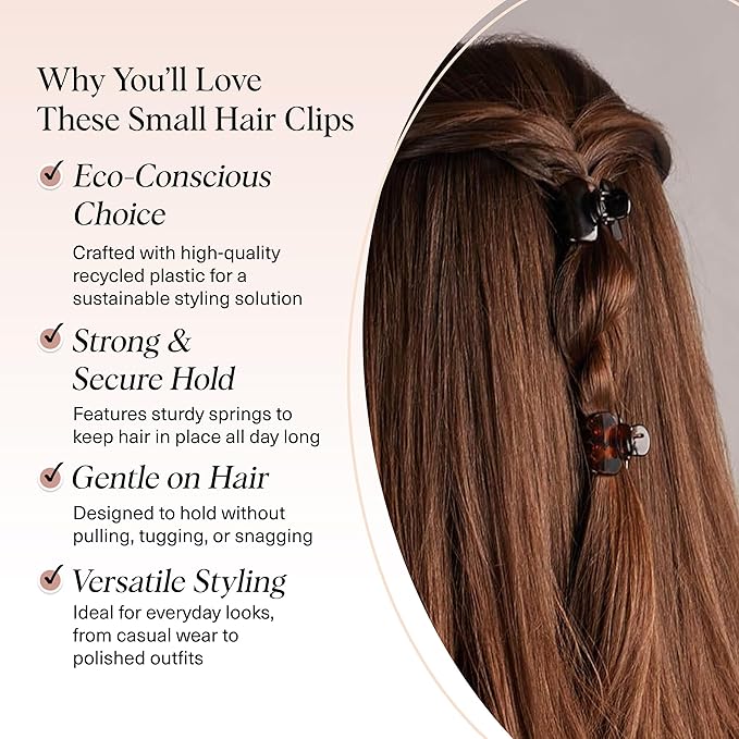 Kitsch Small Hair Clips for Women - Stays In Place Without Pulling or Snagging | Durable Plastic, Sturdy Small Claw Clips - Black & Tortoise, 6 Pcs