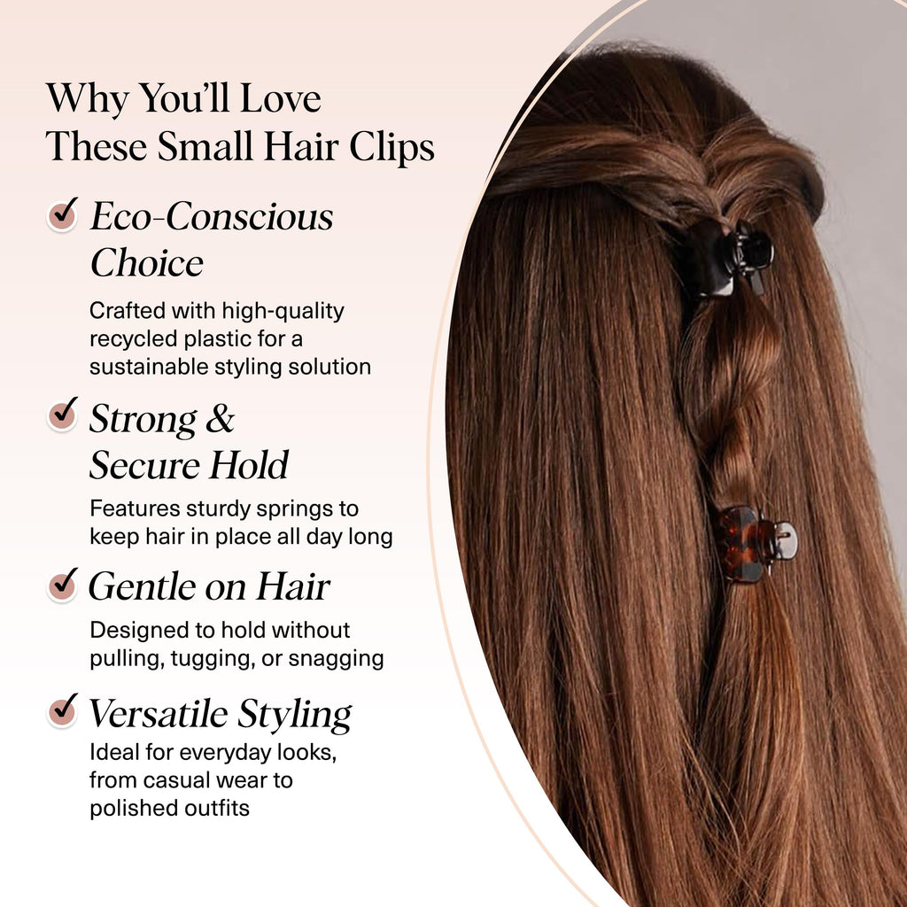 Kitsch Small Hair Clips for Women - Stays In Place Without Pulling or Snagging | Durable Plastic, Sturdy Small Claw Clips - Black & Tortoise, 6 Pcs