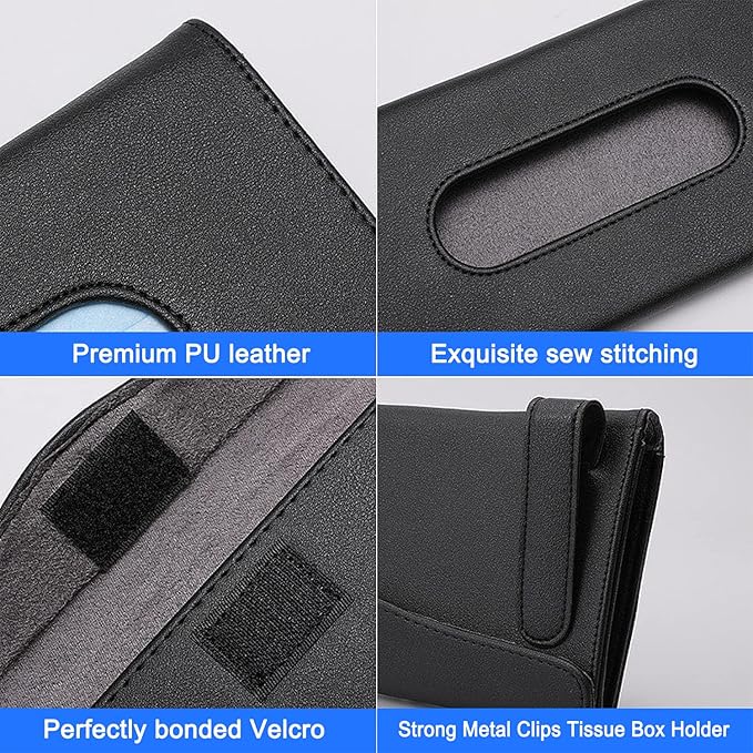 Car Tissue Holder, 2 Pack Sun Visor Napkin Holder, Premium PU Leather, Car Mask Holder for Sun Visor Vehicle, with Tissue Refill, Black&Beige