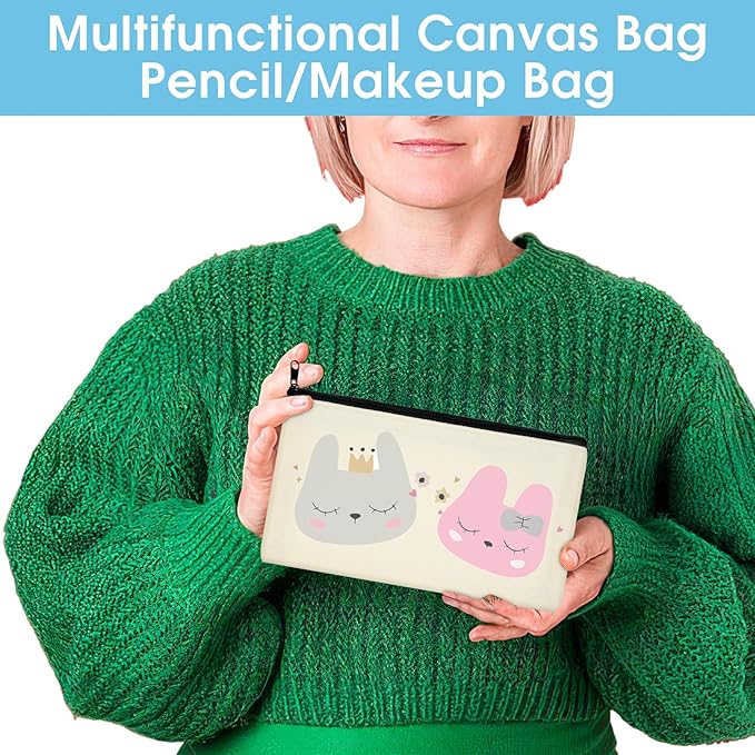 PEASUG Canvas Pencil Pouch, 12 Pack Blank Canvas Zipper Pouch Makeup Bag Bulk, Canva Pouch Cosmetic Bags with Zipper Sublimation Pencil Case Blanks for DIY Craft, Travel, Organized