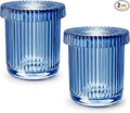 2 Pack Qtip Holder - Apothecary Jars with Lids, Bathroom Organizers and Storage Canister for Cotton Balls,Swabs,Floss Picks,Hair Ties,Clear Glass Vintage Bathroom Decor Jar Set (Blue2)