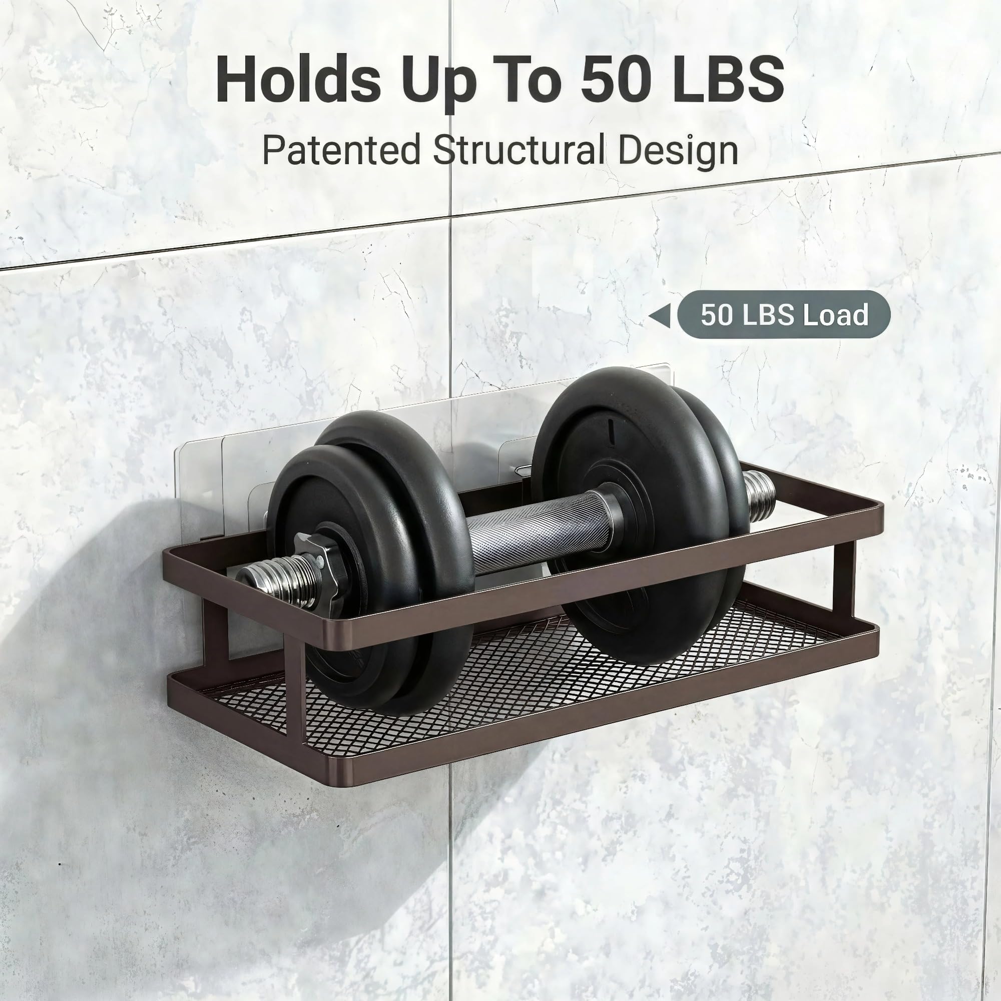 PUSDON 2-Pack Minimalist Shower Caddy Wall Mount, Open Frame Bathroom Shelf Organizer with Mesh Base, Rustproof Floating Spice Rack for Kitchen, Holds 50 LBS, 4 Hooks - Vintage Bronze, Guardrail
