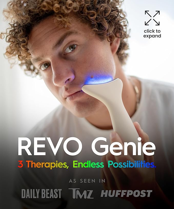 REVO Genie | 3-in-1 Face & Neck Beauty Massager with Heat, 3 Light Therapies, Smart Vibration | Red Light, Blue Light, Green Light Therapy for Smooth Glowing Skin