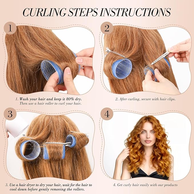 obeoby 4 Sizes Hair Rollers Curlers Set with Clips for Women Girls, Blue