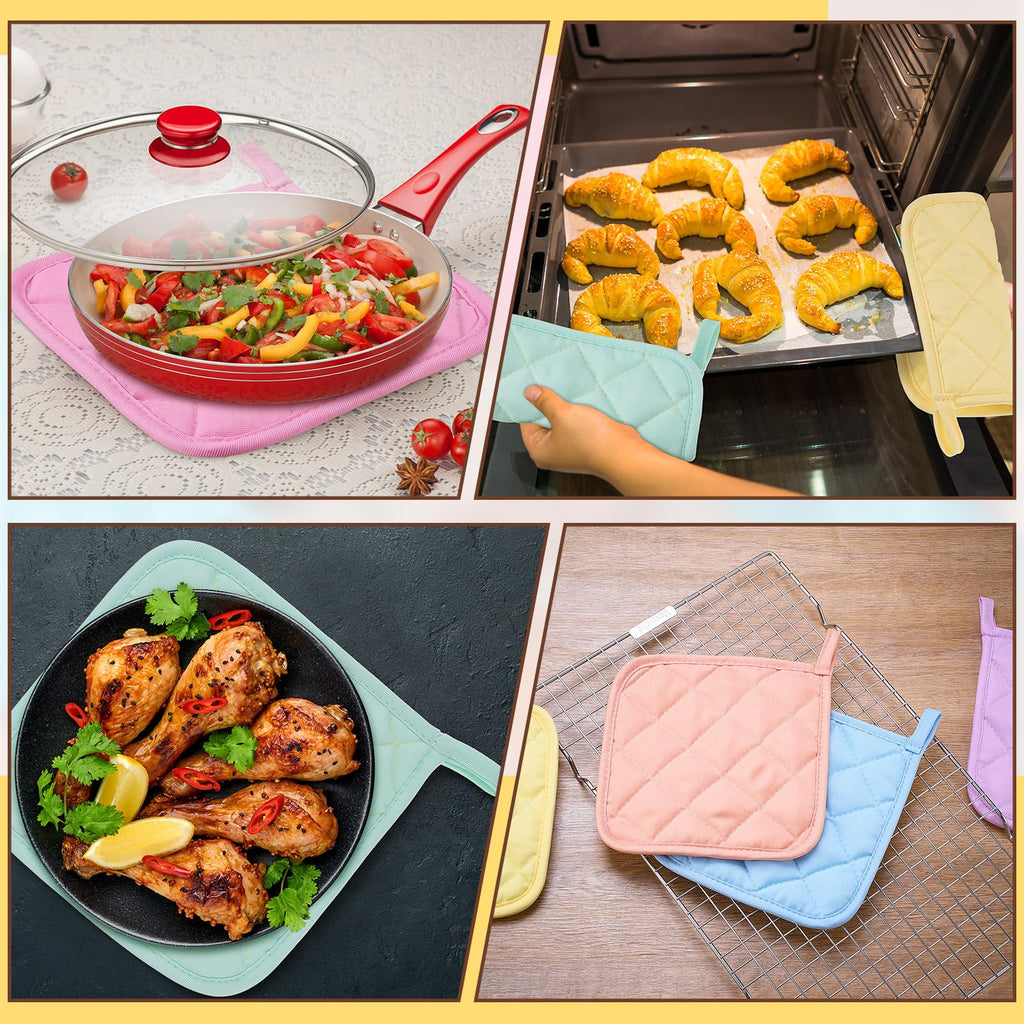 Bokon 12 Pcs Pot Holders for Kitchen, Pastel Potholders Sets, Heat Resistant Cotton Hot Pad Oven Mitts Trivet with Hanging Loops for Baking Cooking
