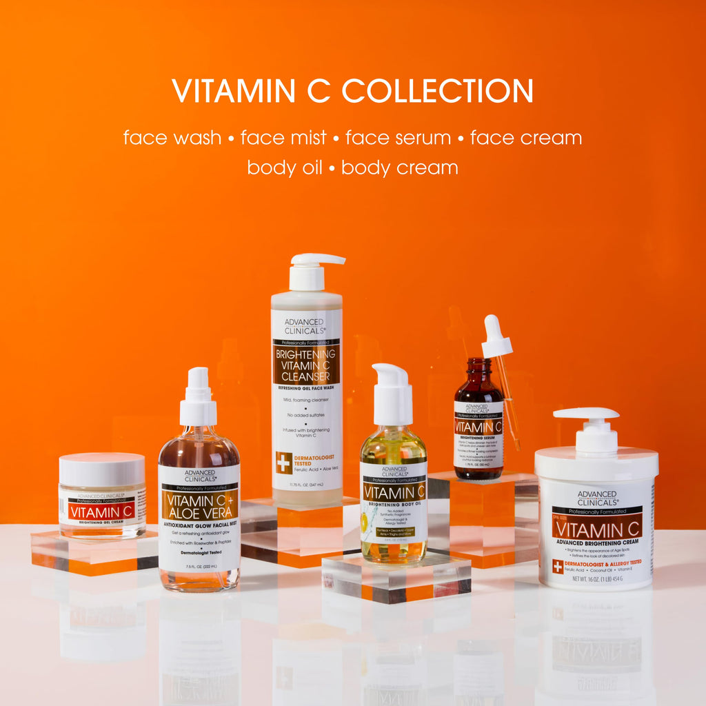 Advanced Clinicals Vitamin C Cream Visibly Brightening Body Lotion | Vitamin C Moisturizer Skin Care Body Cream For Women & Men Helps Visibly Improve Look Of Dark Spots & Uneven Skin Tone, 16 Ounce