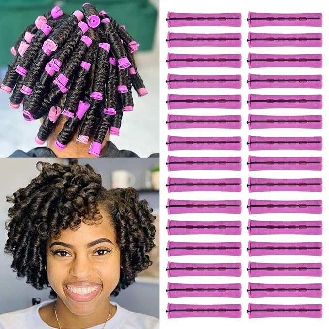 FEEL ME 30Pcs Purple Perm Rods for Long Short Hair, Plastic Cold Wave Rods, Non-Slip, Heatless, Medium Size
