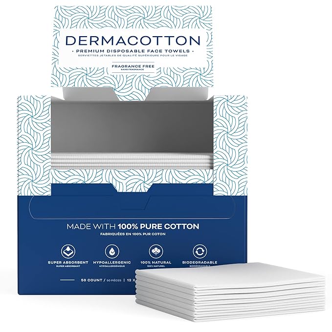 X-Large 100% Pure Cotton Face Towels – 50 Count Extra Large Disposable Wash Cloths for Face Washing, Makeup Removal & Acne Care | Ultra Soft, Hypoallergenic & Fragrance-Free