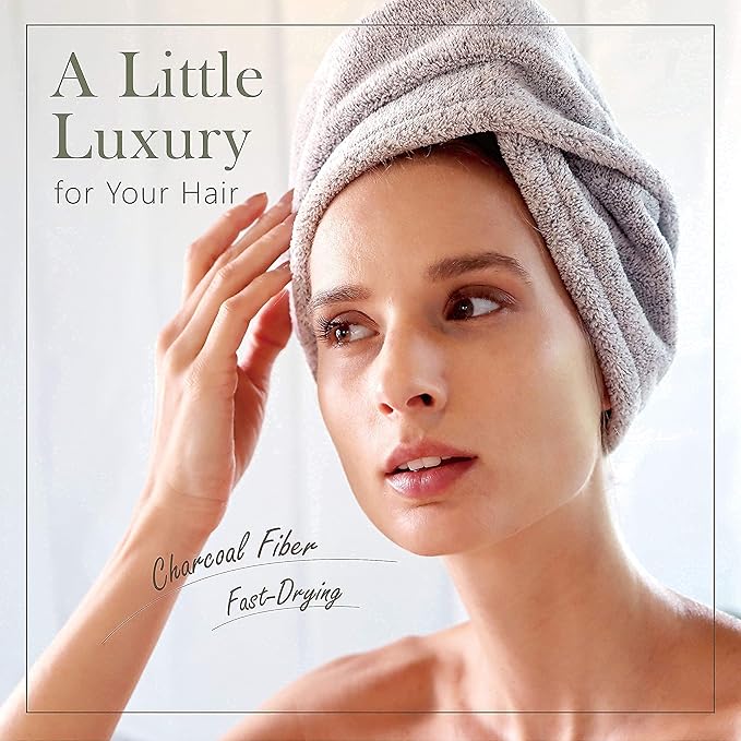 myHomeBody Hair Towel Wrap, Quick Drying Turban, Absorbent Cap – Gray