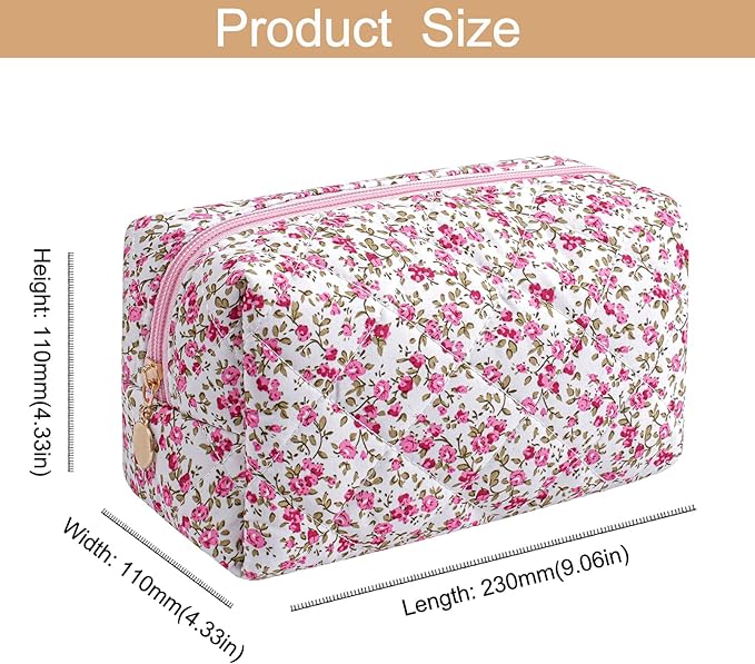 HHQQWZ Makeup Bag Travel Cosmetic Bag for Women Girls, Zipper Make Up Pouch, Floral Flowers Toiletry Organizer Makeup, Portable Storage Cosmetic Travel Cloth Bag (Red-Floral)