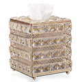 Sumnacon Crystal Square Tissue Box Cover - Sparkling Cube Glass Tissue Box Holder, Decorative Facial Tissue Holder for Bedroom Bathroom Dresser Night Stand Table Office Home Decor, Gold
