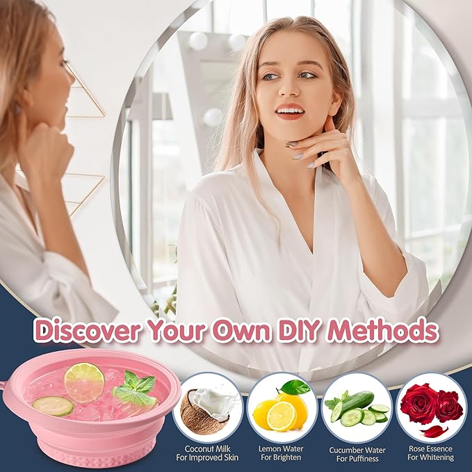 Silicone Face Ice Bath Bowl with Built-In Icetray,Silicone and Foldable Face Tub,Ice Bath Water Chiller,Skin Tightening and Acne Relief for Home & Travel (Black)