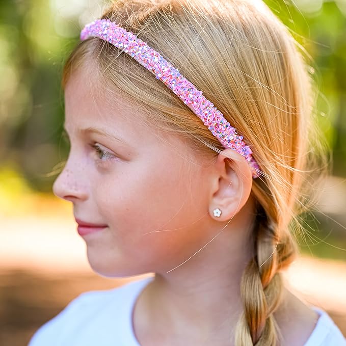 FROG SAC 4 Thin Headbands for Girls - Sequin Headband Set for Kids, Sprinkle Hair Bands for Children, Cute Sparkly Glitter Girl Non Slip Headband, Toddler Hair Accessories (Multicolor Sequin, Kids)