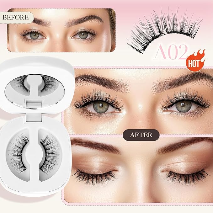 LASHVIEW Magnetic Eyelashes Natural Look, Reusable Magnetic Lashes with Applicator, No Glue Needed, Windproof & Waterproof,Comfort RCM01-1