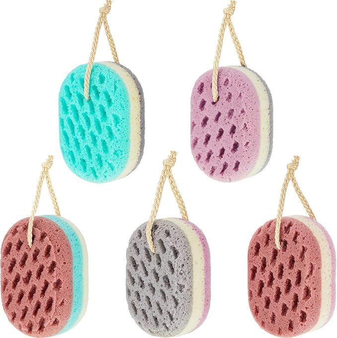 Boao 5 Pieces Soft Bath Sponge Shower Natural Gentle Soothing Body Fiber Exfoliating Shower Sponge Wash Bouquet for Women Men