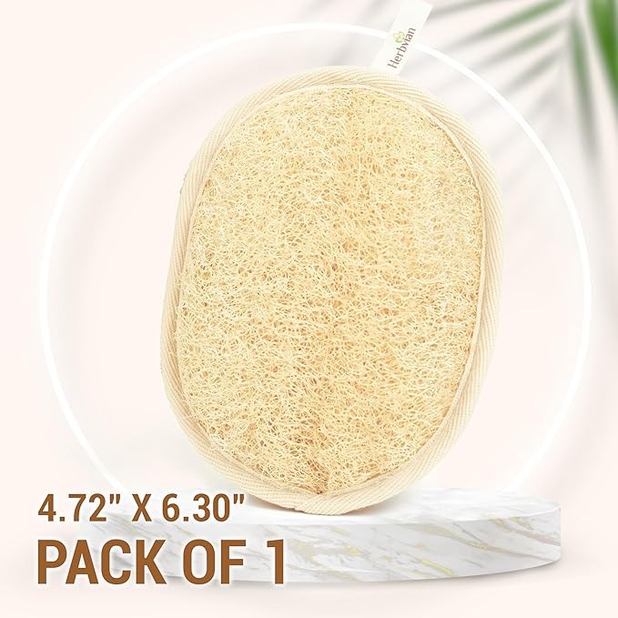 Herbvian Vietnamese Natural Loofah Exfoliating Body Scrubber Pads, 100% Plant-Based Shower Luffa Sponge, Bath Loofah for Women Men (1, Oval 6.5"x4.9")