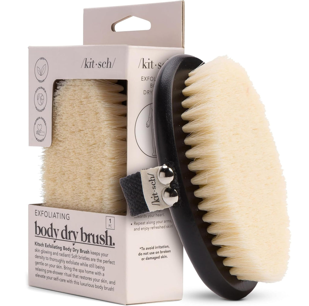 Kitsch Dry Brushing Body Brush for Lymphatic Drainage- Soft Bristles Shower Brush - Dry Brush to Remove Dry Skin and Improves Blood Circulation, Body Scrubber for Glowing Skin, Sauna Accessories