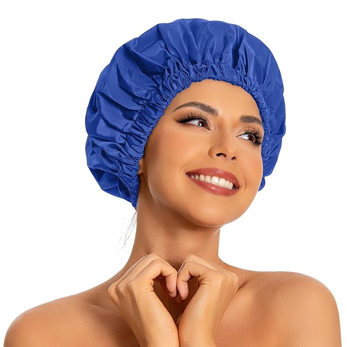 Edoneery Reusable Shower Caps for Women, Waterproof Long Hair Bonnet