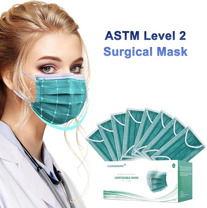 4 Ply Disposable Face Mask Protective(50PCS), Elastic Earloops, Single Use- Green