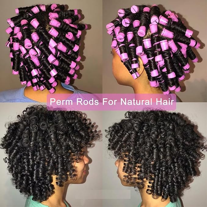 FEEL ME 30Pcs Purple Perm Rods for Long Short Hair, Plastic Cold Wave Rods, Non-Slip, Heatless, Medium Size