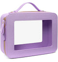 LETGO Clear Sunscreen Makeup Bag Organizer,Travel Toiletry Bag Cosmetic Case for Women,Portable Beach Make Up Skincare Pouch Car Organizer Bag with Zippers for Essentials(Large-Purple)