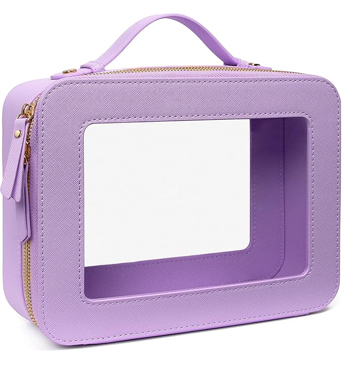 LETGO Clear Sunscreen Makeup Bag Organizer,Travel Toiletry Bag Cosmetic Case for Women,Portable Beach Make Up Skincare Pouch Car Organizer Bag with Zippers for Essentials(Large-Purple)