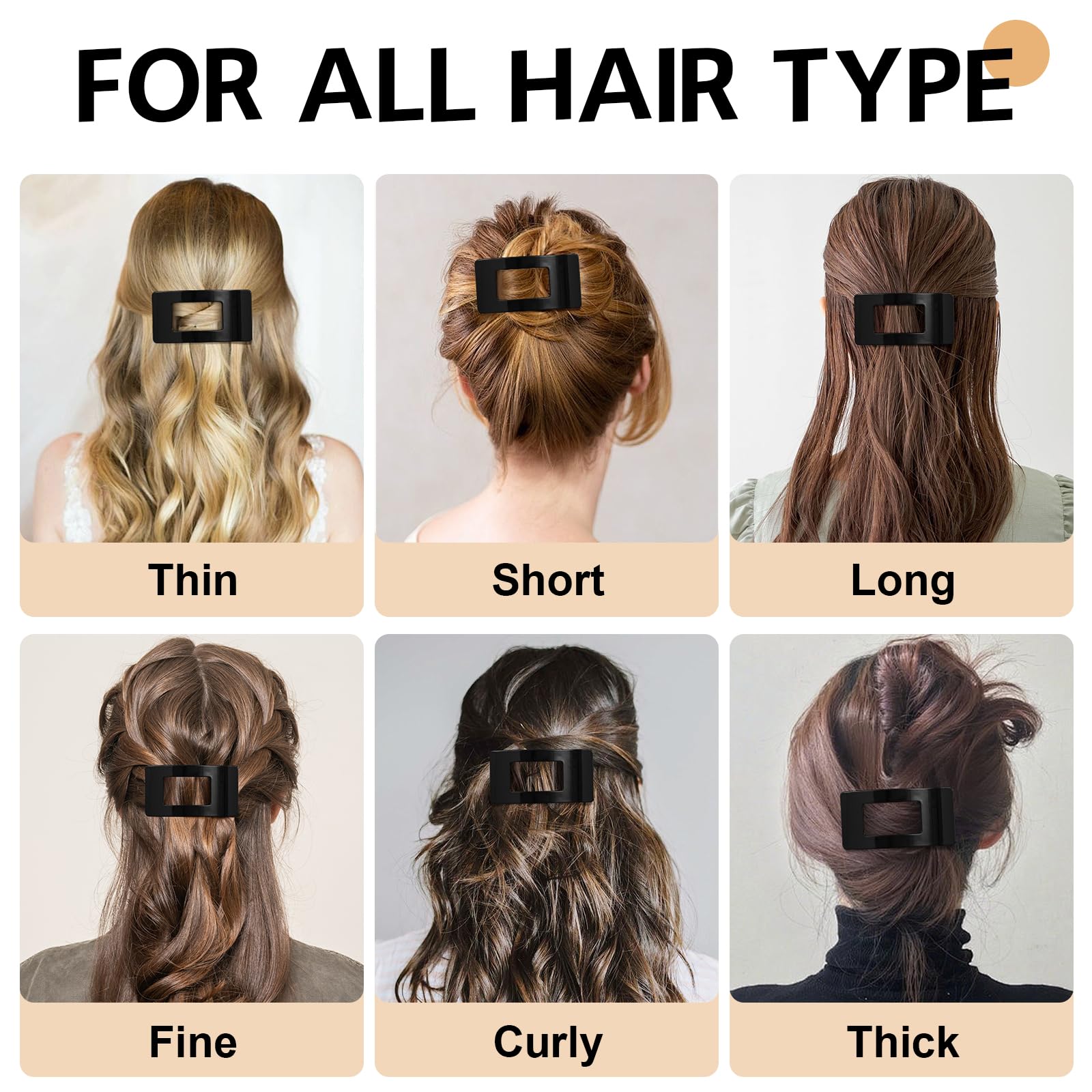 8 Pack French Flat Hair Clips for Women – Large Matte No-Slip Claw Barrettes for Thick & Thin Hair, Strong Hold Styling Accessories (Glossy Black)