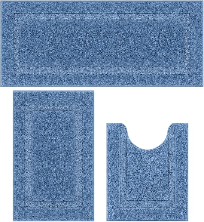 SHACOS Blue Bathroom Rugs Sets 3 Piece Bath Mat U Shaped Toilet Rug