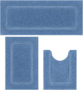 SHACOS Blue Bathroom Rugs Sets 3 Piece Bath Mat U Shaped Toilet Rug