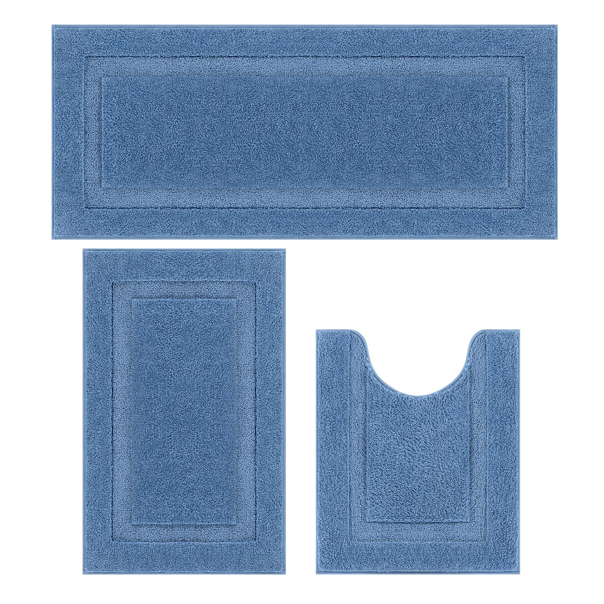 SHACOS Navy Blue Bathroom Rugs Sets 3 Piece Bath Mat U Shaped Toilet Rug