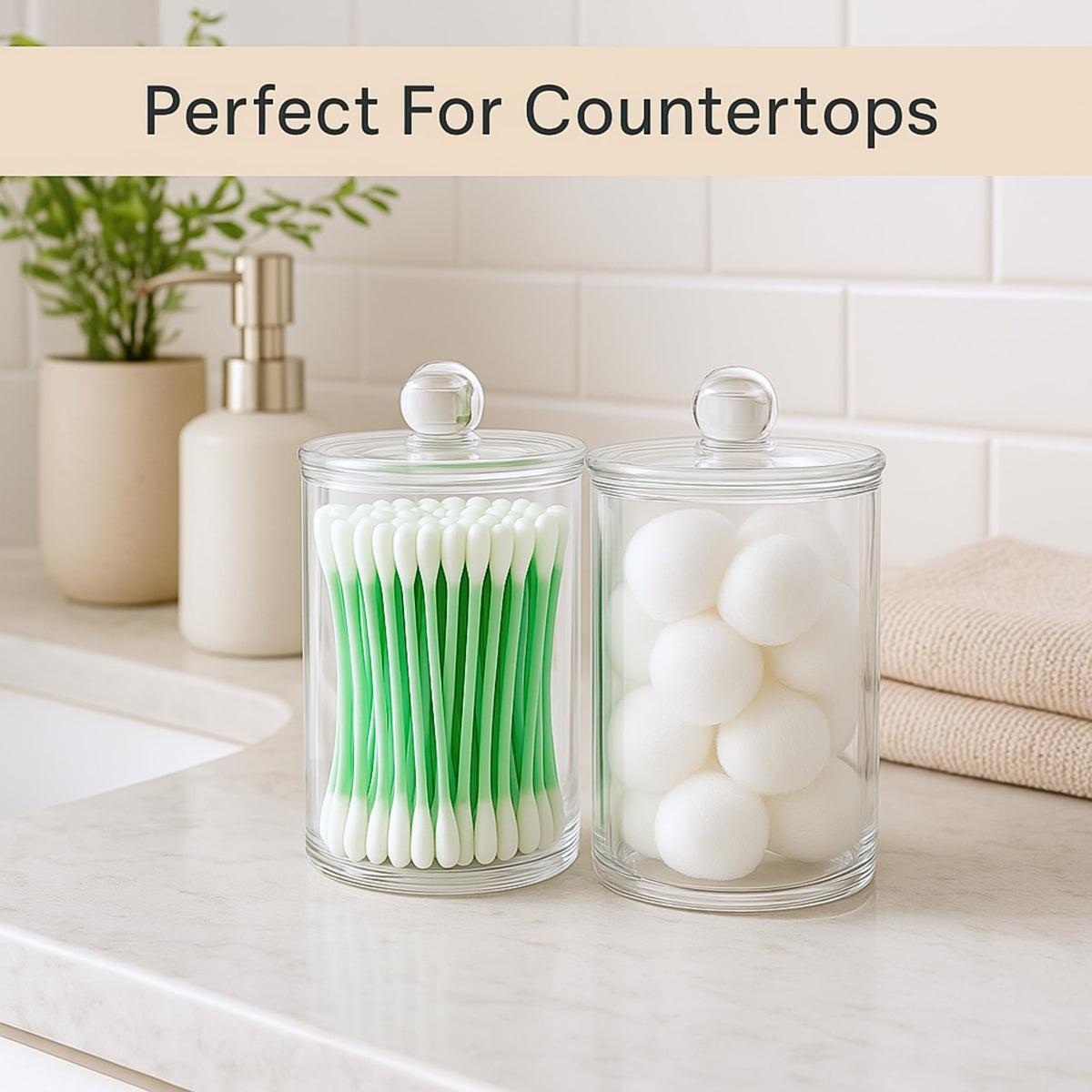 Havenity Acrylic Qtip Holder Bathroom Set, Bathroom Containers with Lids, Clear Plastic Apothecary Jars, Q Tip Holder Bathroom Set, Cotton Swab Holder, Cotton Ball Holder (Pack of 2)
