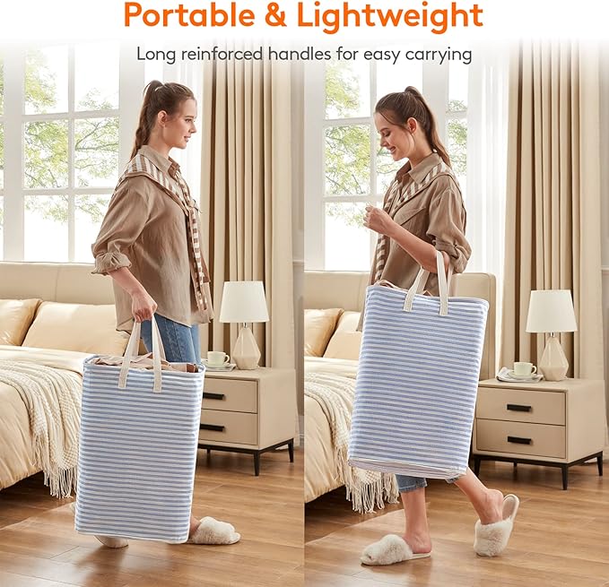 Lifewit 3 Pack Laundry Basket 80L Each, Collapsible Clothes Hamper with Reinforced Handles, Freestanding Waterproof Design for Bedroom and Laundry Room, Blue 240L Total