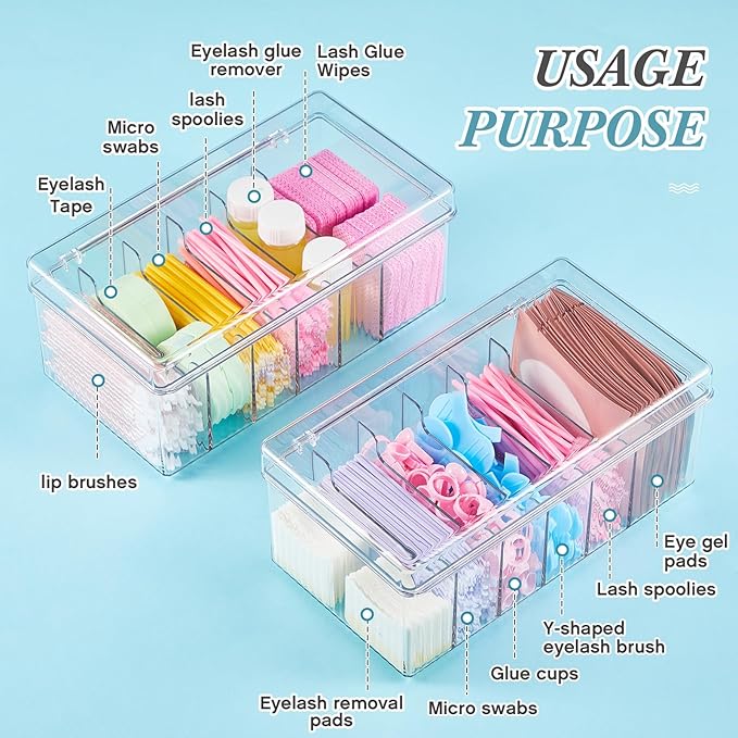 1 Pcs 8.5 x 4.9 x 3.5 Inch Large Capacity Acrylic Lash Extension Cart Organizers and Storage 6 Divided Eyelash Extension Supply Storage Box Clear Eyelash Cart with Lid Technician Lash Techs