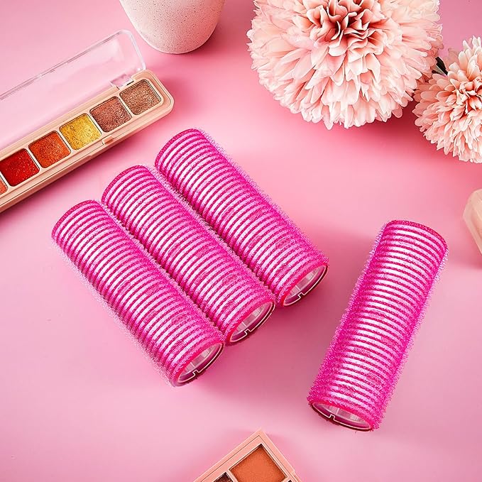 WILLBOND 4 Pcs Long Hair Rollers for Bangs Aluminum Core Curlers Thermal Self Grip Roller for Long and Medium Hair Women Hairstyle(4.1 x 1.2 Inch,Rose Red)