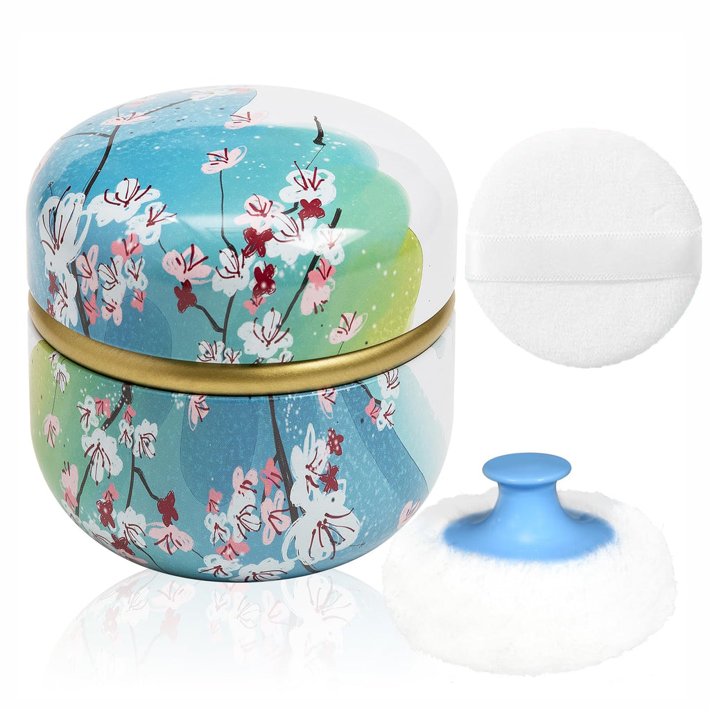 WEMEGA Body Powder Case with Powder Puff Powder Container Tea Box for Baby and Women Powder Puff and Powder Case for Travel (Spring1)