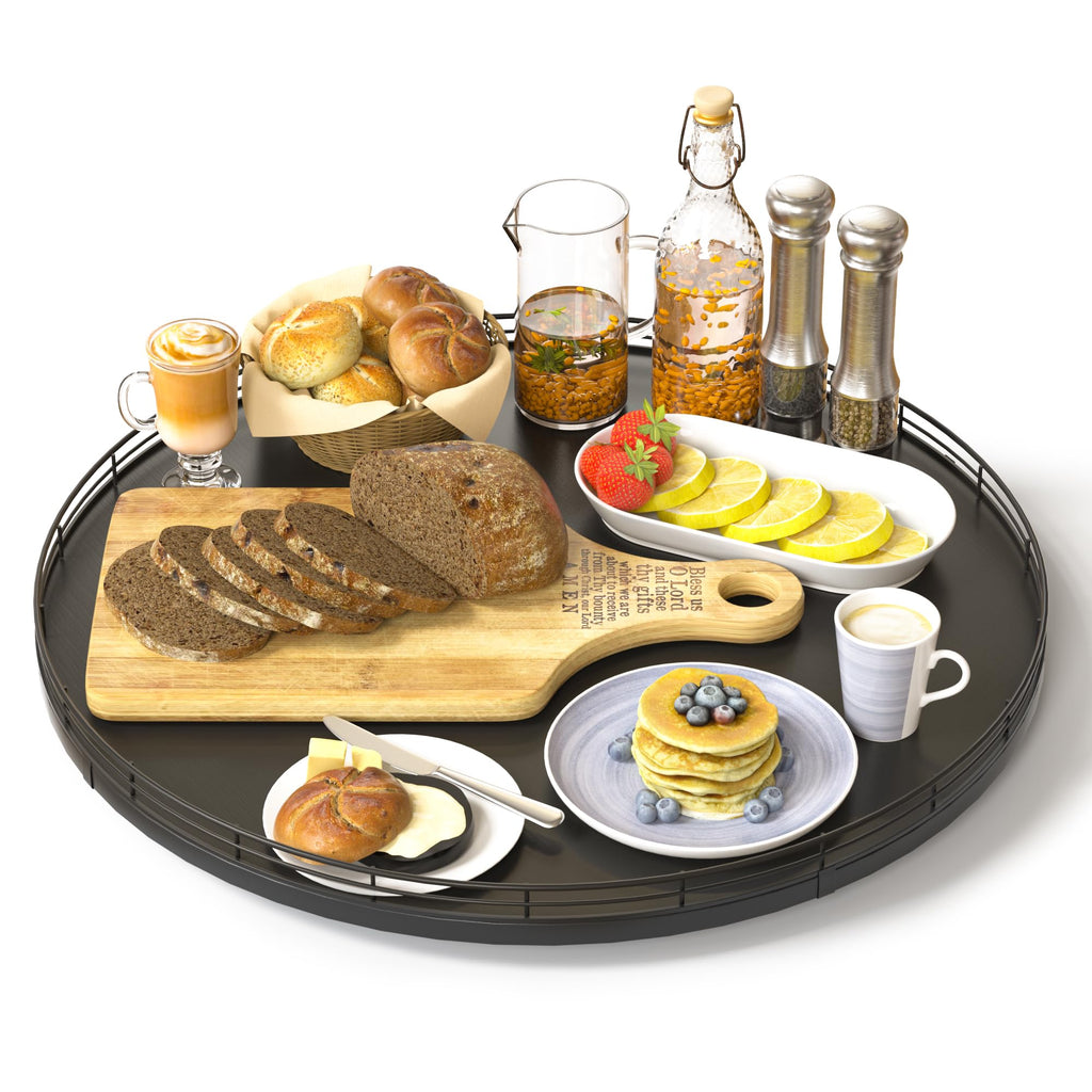 Oroyutor 16-Inch Oak Lazy Susan Organizer with Black Metal Rail