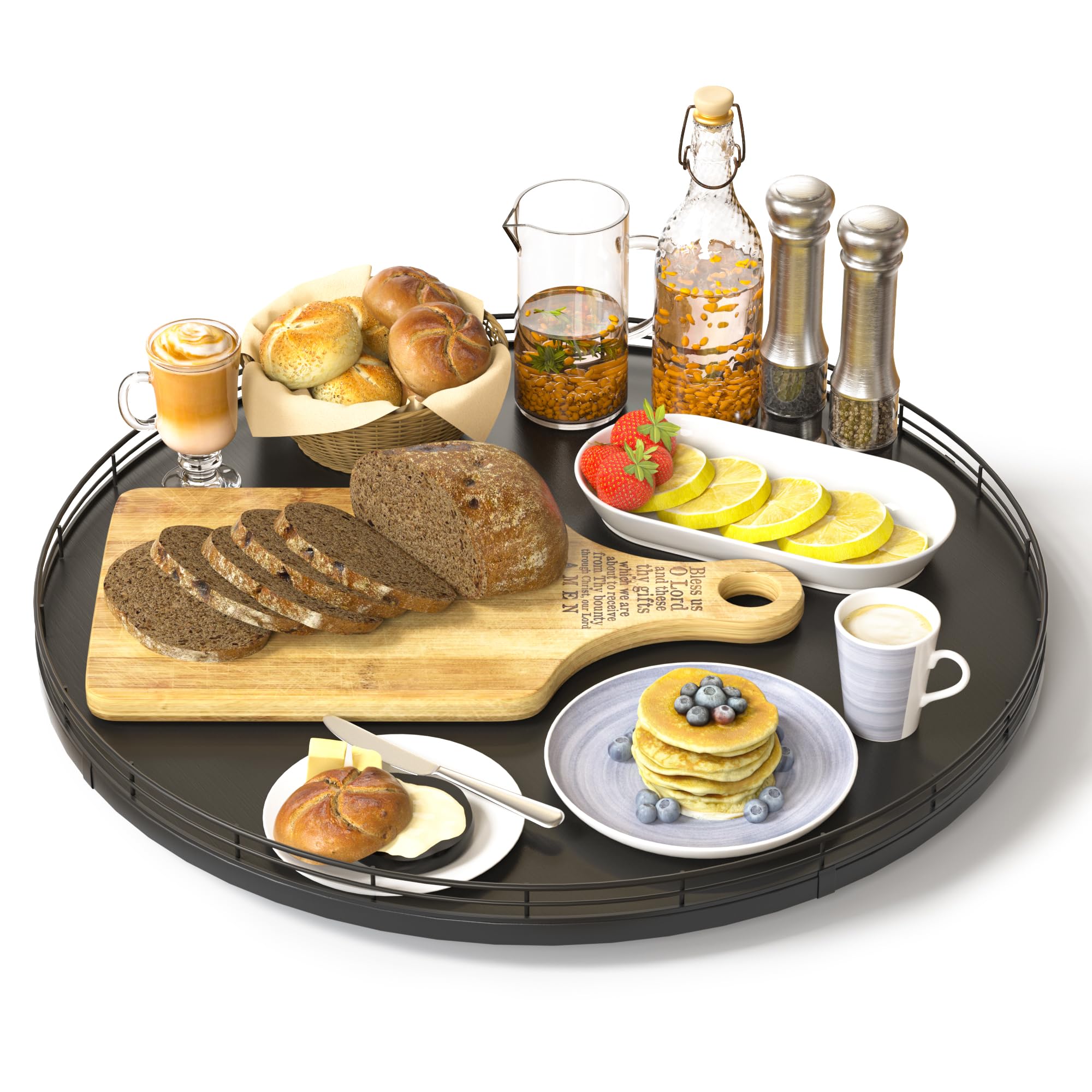 Oroyutor 16-Inch Oak Lazy Susan Organizer with Black Metal Rail