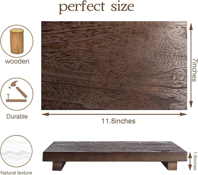 zoocatia Small Wood Tray Pedestal Stand Farmhouse Bathroom Decor Decorative Wooden Riser Kitchen Soap Dish Holder for Vanity, Counter, Sink, Large 11.8" x 7" - Walnut