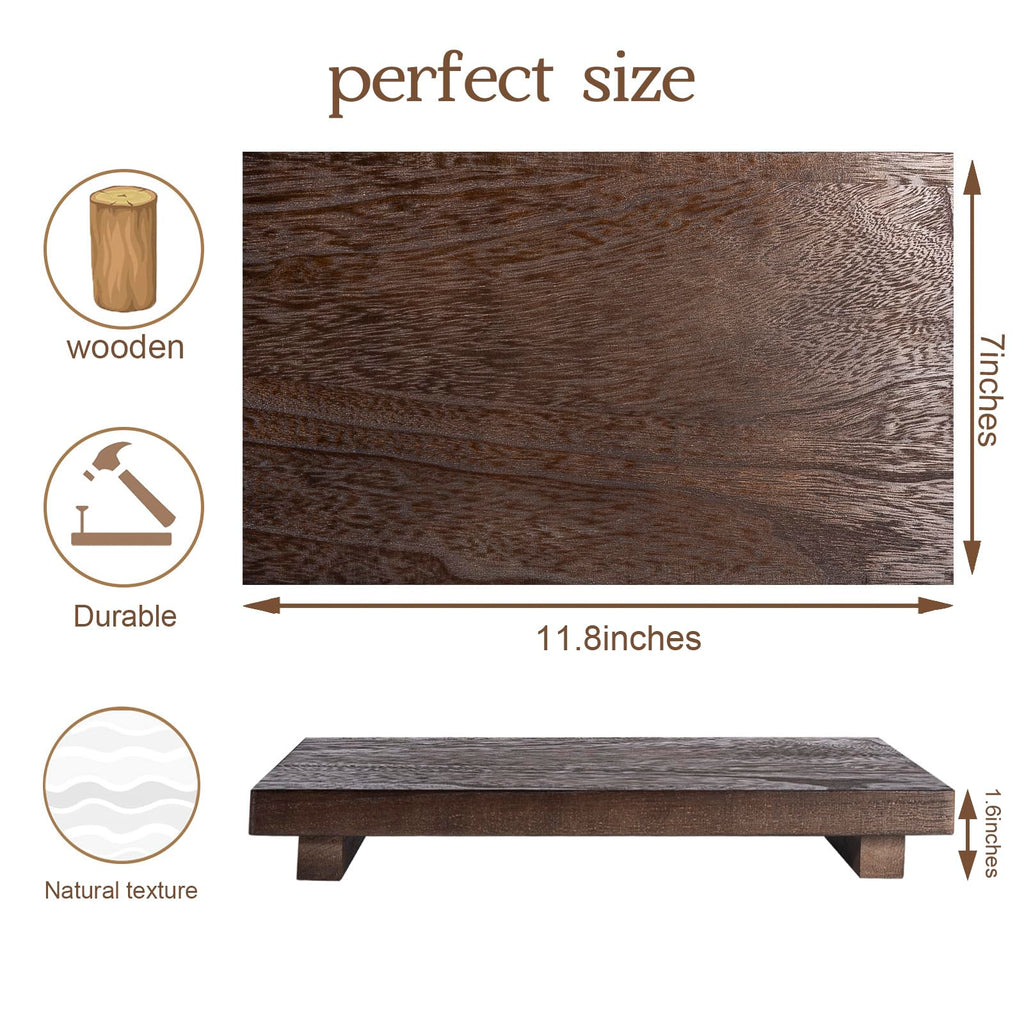 zoocatia Small Wood Tray Pedestal Stand Farmhouse Bathroom Decor Decorative Wooden Riser Kitchen Soap Dish Holder for Vanity, Counter, Sink, Large 11.8" x 7" - Walnut