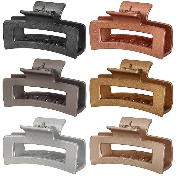 Sisiaipu 3.5 Inch Medium Hair Claw Clips 6 Pack Hair Clips for Women Square Rectangle Claw for Hair Banana Jaw Clips Hair Accessories for Girls (Gold)