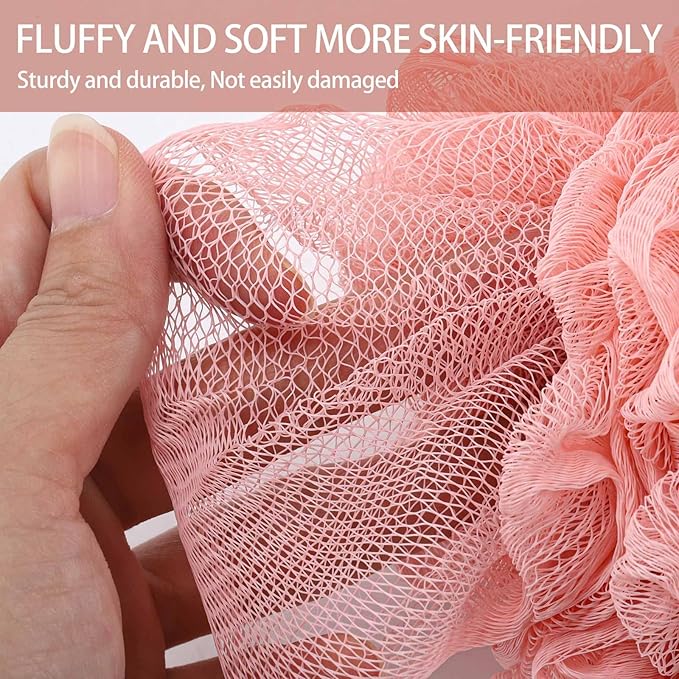 BTYMS 4 Pieces Shower Loofahs Bath Sponges 60g/pcs Mesh Puffs Body Scrub Luffas Bath Scrunchies for Shower Exfoliate