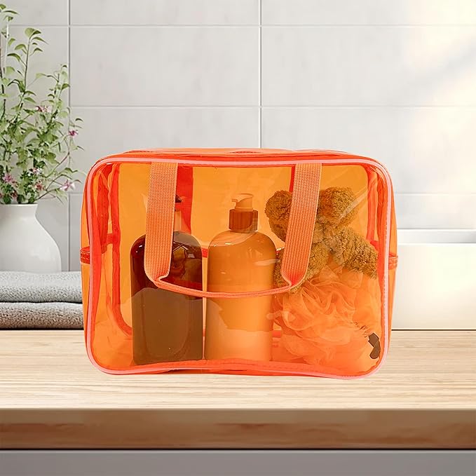 TotePrint PVC Clear Pure Color Transparent Large Zipper Cosmetic Pouch Travel Makeup Cosmetic Bag with Handle for Travel Bathroom Toiletry Organizer (A23014-101-2)