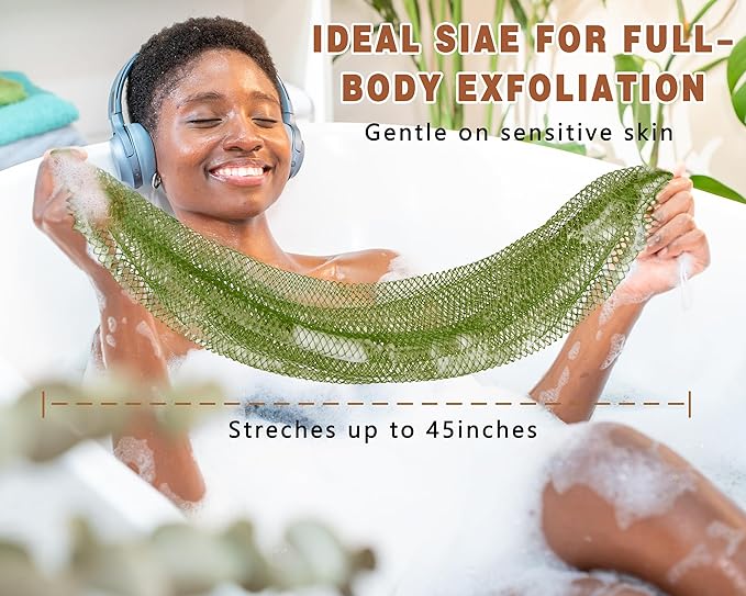 2 Pack African Net Sponge Exfoliating Body Scrubber Bath Sponge for Daily Use (Champange+Olive Green)