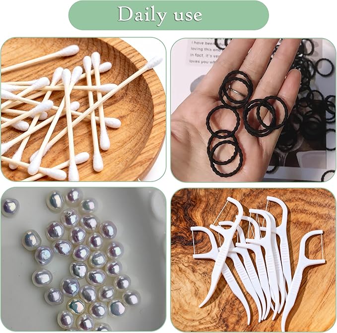 2Pcs Portable Cotton Swab Holder with Mirror, Refillable Dental Floss Case Container, Small Floss Picks Box for Travel,Dates(Silver)
