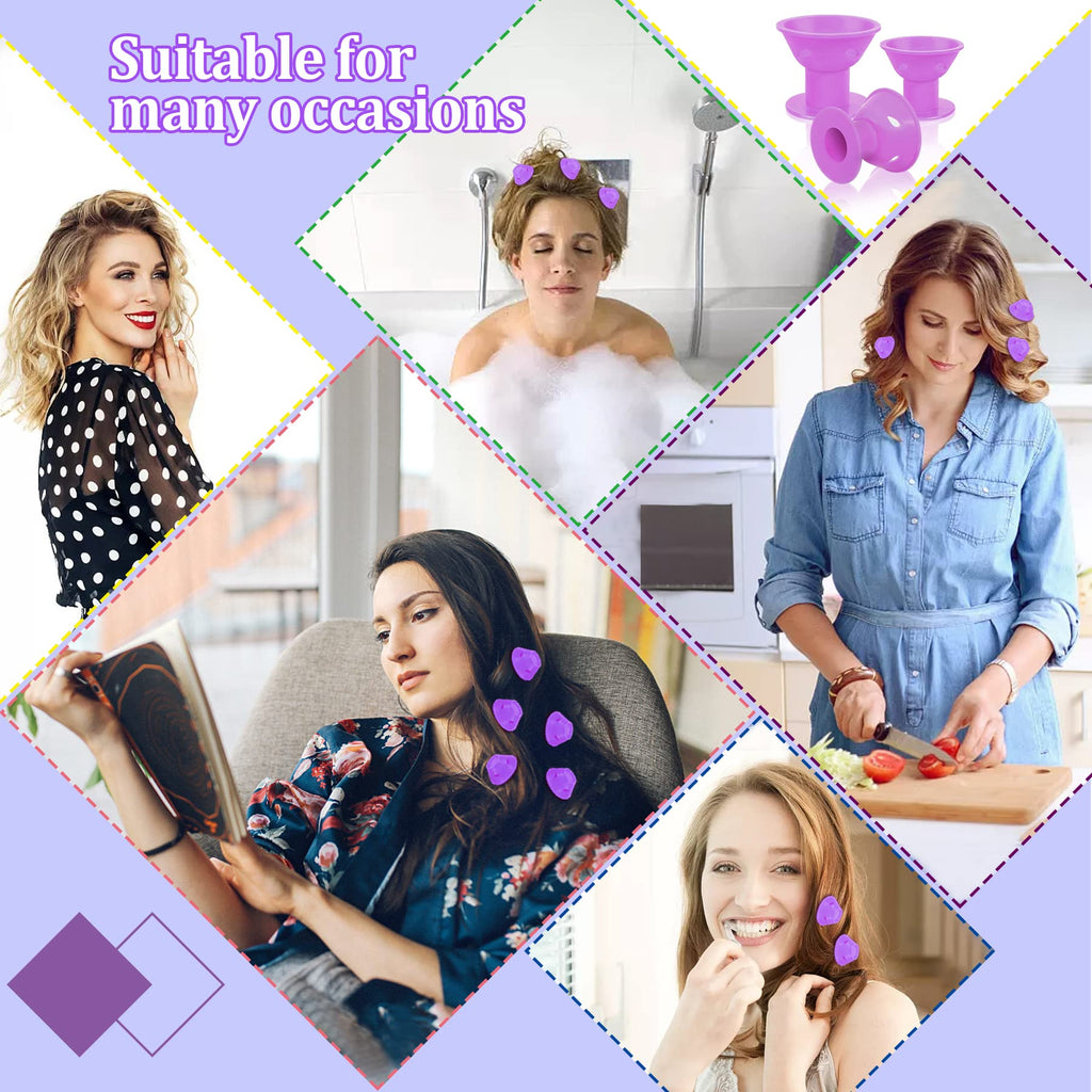 JANYUN 40Pcs Purple Hair Rollers,Silicone Heatless Curlers for Women Girl