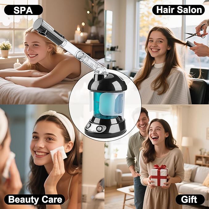 KINLITO 2-in-1 Hair and Face Steamer, Hair Steamer Humidifier for Deep Conditioning & Facial Steamer for Deep Cleaning, Tabletop Steamer with UV Ozone for Personal Care Use Home Spa Salon
