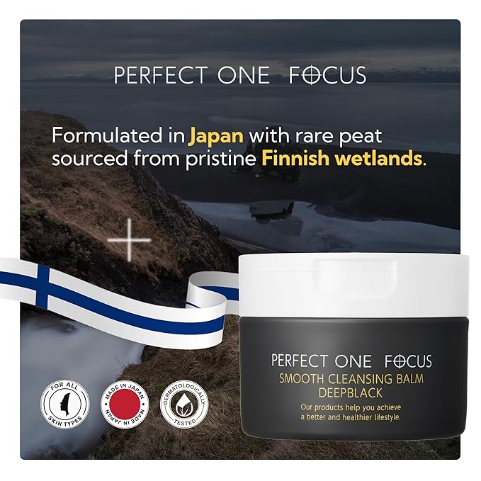 PERFECT ONE FOCUS Smooth Cleansing Balm Deep Black–Makeup Remover Balm with Charcoal & Gold Vitamin C, Helps Clear Pore Clogs,Hydrating Ceramides,Gentle Face Cleanser,Waterproof Mascara Remover–2.64oz