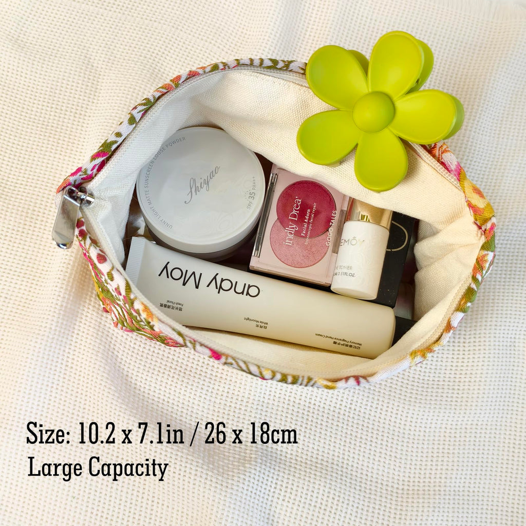 STARDW Aesthetic Floral Makeup Bag Cute Small Cosmetic Bags for Women Girls, Travel Toiletry Bag Large Capacity Zipper Makeup Pouch, Purse Organizer Pouches
